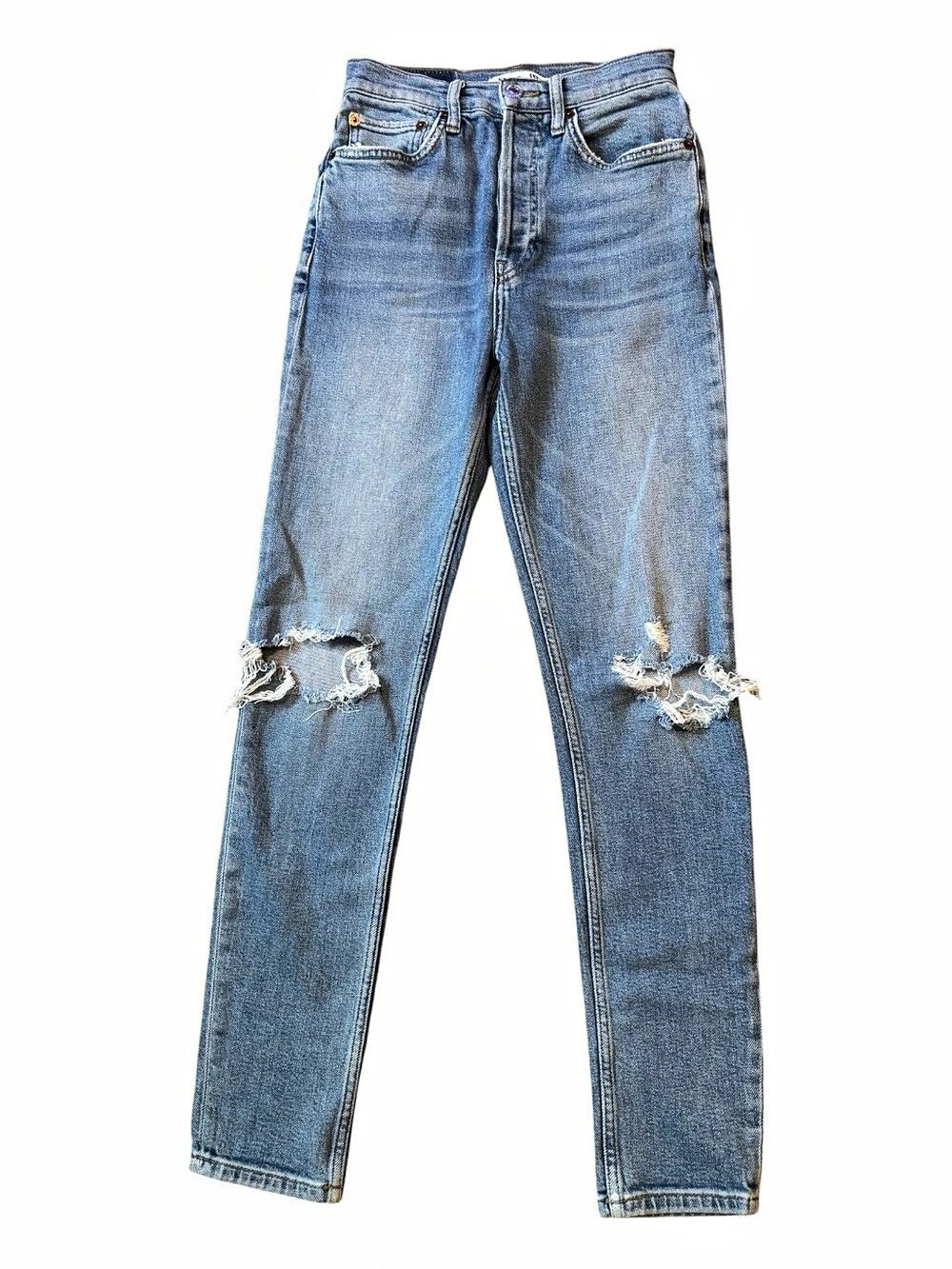 Re/Done Originals Distressed Skinny Jeans Blue Waist 25